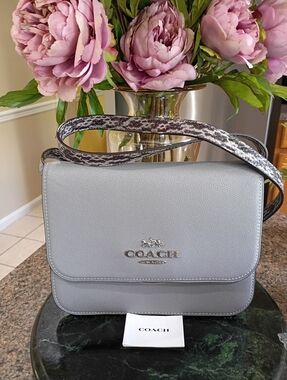 NWT Coach Large Bryyn Flap Leather With Snake Embossed Details